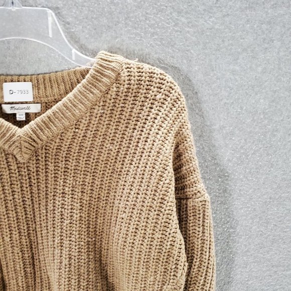 Madewell Women Sweater 2XS Brown‎ Wool Silk Blend Crop Oversized V Neck - Picture 7 of 7